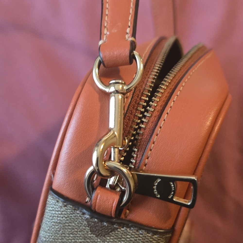 COACH Signature Canvas Small Shoulder Bag in Brown with Tan Trim - Picture 5 of 8